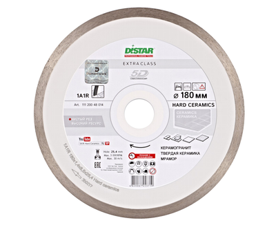 Диск алмазный отрезной Distar Hard ceramics 1A1R 180мм керамика, керамогранит, мрамор 11120048014