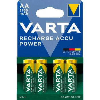 Акумуляторні батарейки 4 шт. AA пальчикові Varta 2100 mAh аккумулятор варта HR6 багаторазові Recharge NiMH 1.2V Green (Varta2100)