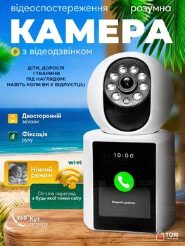 Умная WIFI камера 360° с ЖК дисплеем и функцией видеозвонка, Wi-fi смарт камера, Видео-няня НD 1920, белая (7961124941)