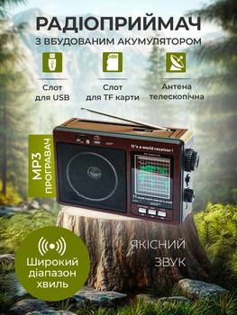 Портативный радиоприемник AM/FM/SW1-SW9 и MP3 работа от сети и аккумулятора с USB, SD, MICRO SD ретро радио колонка 6 Вт