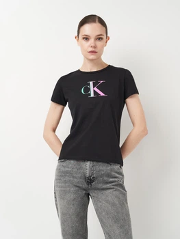 Футболка хлопковая женская Calvin Klein Jeans 11454.1 L Черная с принтом (smt2000000029023)