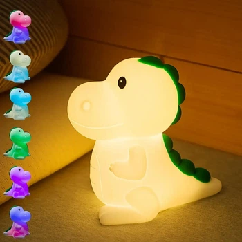 Ночник для детей игрушка Динозаврик Led RGB силиконовый со встроенным аккумулятором на 100 часов ночное освещение, детское освещение, лампа ночная