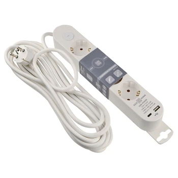 Мережевий фільтр-подовжувач 4 гнізда 5м з з/к USB+Type C з вимикачем [ECO019001006] Ornat АСКО