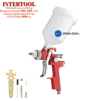 Пневмопистолет лакокрасочный HVLP Intertool верхний бак 600 мл x 1.4 мм PT-0104 (PT-0104)