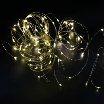 Гирлянда праздничная Xmas 100 Led 10m (Copper) на медной проволоке (Капля росы) WW от батареек+USB Теплый белый
