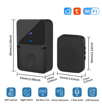 Дверной видеозвонок, беспроводной со встроенной батареей, видеодомофон с wifi, Tuya, Smart Life, Черный