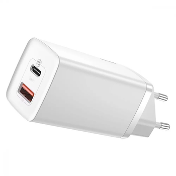 Блок питания Быстрая зарядка Сетевое Зарядное Устройство Baseus GaN2 Lite Quick Charger 65W 1 Type-C + 1 USB White