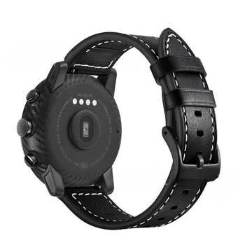 Шкіряний ремінець 22мм для Amazfit GTR 2 Pace Stratos / Huawei Watch GT 2 / Samsung Gear S3 - Чорний (1913P)