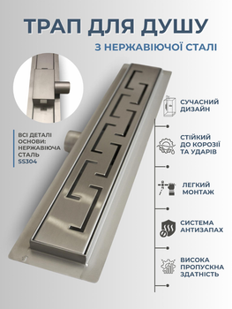 Трап для душу душової кабіни підлоговий лінійний 60см Aqua Link із сифоном антизапах база з високоякісної нержавіючої сталі ss304 трапи в душ душову кабіну