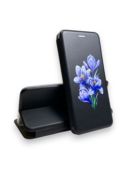 Чехол книжка с 3D принтом крокусов для OnePlus 9RT из экокожи с подставкой и магнитом черная