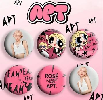 Набір Значків "Rose and Bruno Mars APT" 57мм (6шт.)