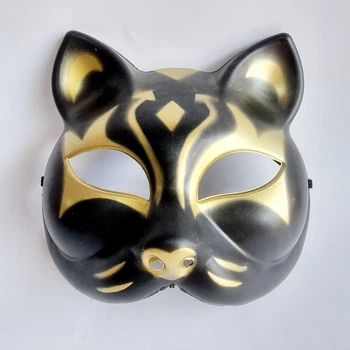 Маска Кіцуне Японської Лисиці Kitsune чорна, 18х17 см