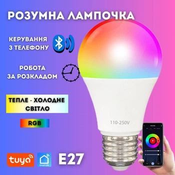 Умная лампочка RGB смарт лампа Е27 с управлением с телефона Bluetooth