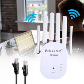 Универсальный ретранслятор-усилитель сигнала Wi-Fi 1200 Мbps беспроводной репитер с 6 антеннами 2.4 ГГц Белый LV-WR60T