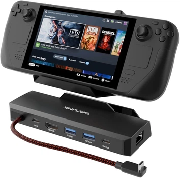 Док-станція WAVLINK для Steam Deck/ROG Ally/Legion Go Dock, 6-в-1 HDMI 4K@144Hz, Gigabit Ethernet, USB-A та 100 Вт USB-C