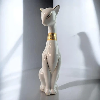 Статуэтка Кошка керамическая белая 27,5х7,5х9 см (36003A)