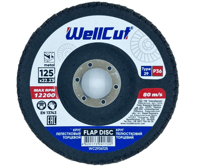 Лепестковый шлифовальный диск торцевой WellCut Т29 WC2936125 125*22,23 Р36