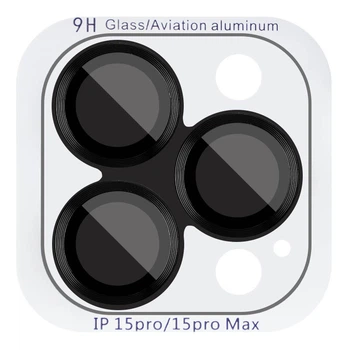 Защитное стекло Epik Metal Classic на камеру (в упак.) для Apple iPhone 15 Pro (6.1") / 15 Pro Max (6.7") Черный / Midnight