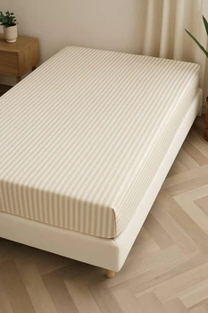 Простирадло на гумці "Stripes beige" з бязі голд 90х200 см