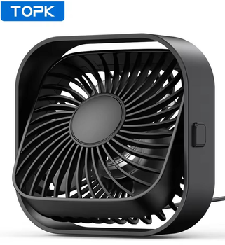 USB вентилятор портативний TOPK чорний, 3 швидкості.