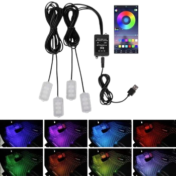 Подсветка ног RGB салона авто 4 штуки USB Bluetooth управление приложением