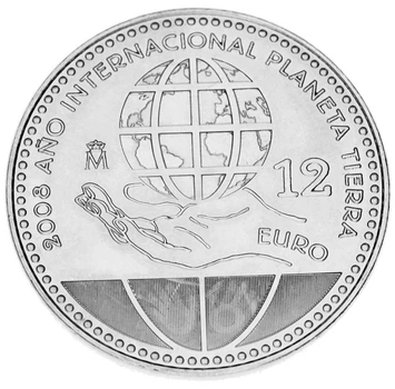 Монета Испания 12 евро 2008 Серебро UNC Планета Земля (Ag 925, 18 грамм)