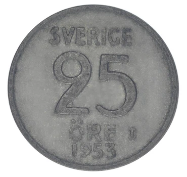 Монета Швеція 25 ери 1953 Срібло F-VF