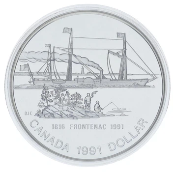 Монета Канада 1 доллар 1991 Серебро UNC 175 лет кораблю Frontenac
