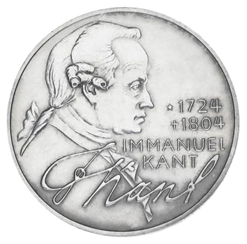 Монета Германия 5 марок 1974 Серебро F-VF 250 лет со дня рождения Иммануила Канта (Ag 625, 11,2 грамм)