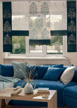 Комплект панельних фіранок Firanka Damask 5шт карниз 210см синій із золотистим (24_4п)