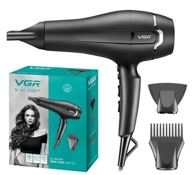 Фен для волос Vgr V-450 с холодным и горячим воздухом и концентратором 2400 Вт Мощный профессиональный фен