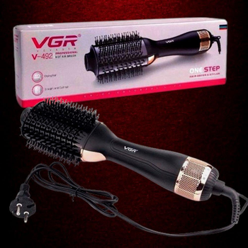 Фен-щітка Vgr V-492 стайлер для волосся з іонізацією професійний фен гребінець з насадками 1000 Вт