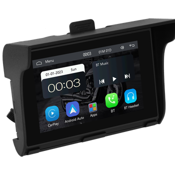 5" дюймовый мультимедийный монитор для мотоцикла Podofo A-3502 с Bluetooth, Wi-Fi, Apple CarPlay / Android Auto, GPS, черный