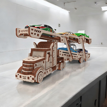 Конструктор Mr. Playwood Автовоз на 5 автомобілів механічна дерев'яна 3D-модель