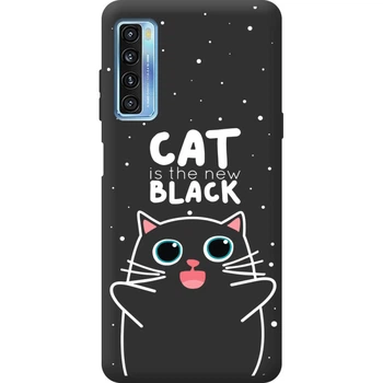 Силиконовый Черный Чехол с Картинкой для TCL 20L Принт (Кот, Cat) (56404-ysb114)