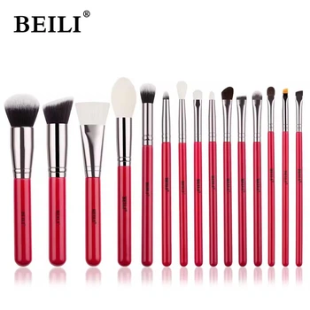 Профессиональные кисти для макияжа BEILI Red 15 единиц, натуральный ворс S5161-HF15