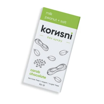 Шоколад молочний без цукру “Арахіс, Сіль, “korusni” 90г