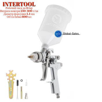 Пневмопистолет лакокрасочный HVLP Intertool верхний бак 600 мл x 1.4 мм PT-0103 (PT-0103)