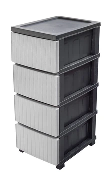Комод пластиковый на 4 ящика "Ротанг" серо-черный 86*45*35 см (R plastic)