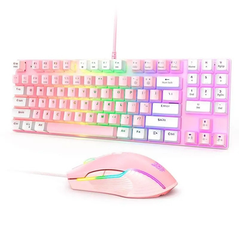 Набор 2в1 клавиатура + мышь с RGB подсветкой ONIKUMA G26 +CW916 |ENG/89кл| Бело-розовый