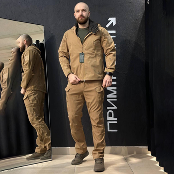 Тактический облегчённый костюм Vanguard Softshell Куртка с капюшоном + Штаны койот размер 2XL