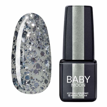 Гель-лак BABY Moon Dance Diamond №19 серебряный глиттер на полупрозрачной основе, 6 мл