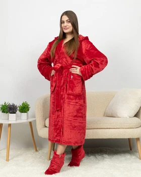 Халат жіночий махровий довгий Батал Бордовий Maybel 2XL (506_3)
