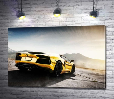 Картина Черные элементы желтого автомобиля Lamborghini Aventador 60x40 см Модуль №1 (003330)