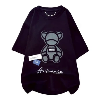 Жіноча футболка oversize з нашивкою ведмедик, XL-2XL Чорний