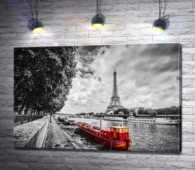 Картина Маленький красный корабль на берегу реки Сены 60x40 см Модуль №1 (003100)