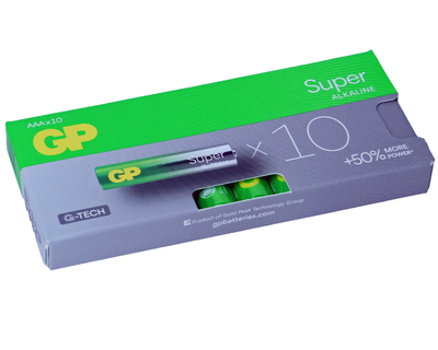 Батарейка щелочная GP Super Alkaline G-TECH (GP24AETA21-2GPAB10), AAA/LR03, стик 10шт