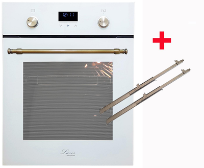 Духова шафа електрична Luxor HB 4510B oro WH Gold Blütenweiß 9 програм + 3 скла двері Білий, золото, Біле скло, Золото