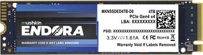 SSD диск Mushkin Endora 4TB M.2 2280 NVMe PCIe 4.0 x4 3D NAND SLC (MKNSSDED4TB-D8)