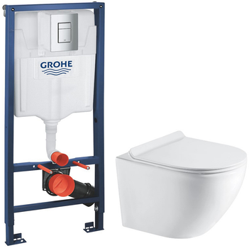 Інсталяція GROHE Rapid SL 38772001 з панеллю змиву Skate Cosmopolitan 38732000 + унітаз підвісний KOLLER POOL Round Smart RN-0490-RQ3 Tornado 3.0 з сидінням Soft Close дюропласт